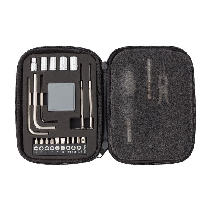 Set de herramientas en estuche de cuero sintético color negro tercera vista Set de herramientas en estuche de cuero sintético color negro tercera vista