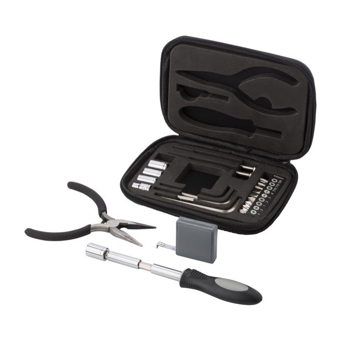 Set de herramientas en estuche de cuero sintético color negro quinta vista Set de herramientas en estuche de cuero sintético color negro quinta vista