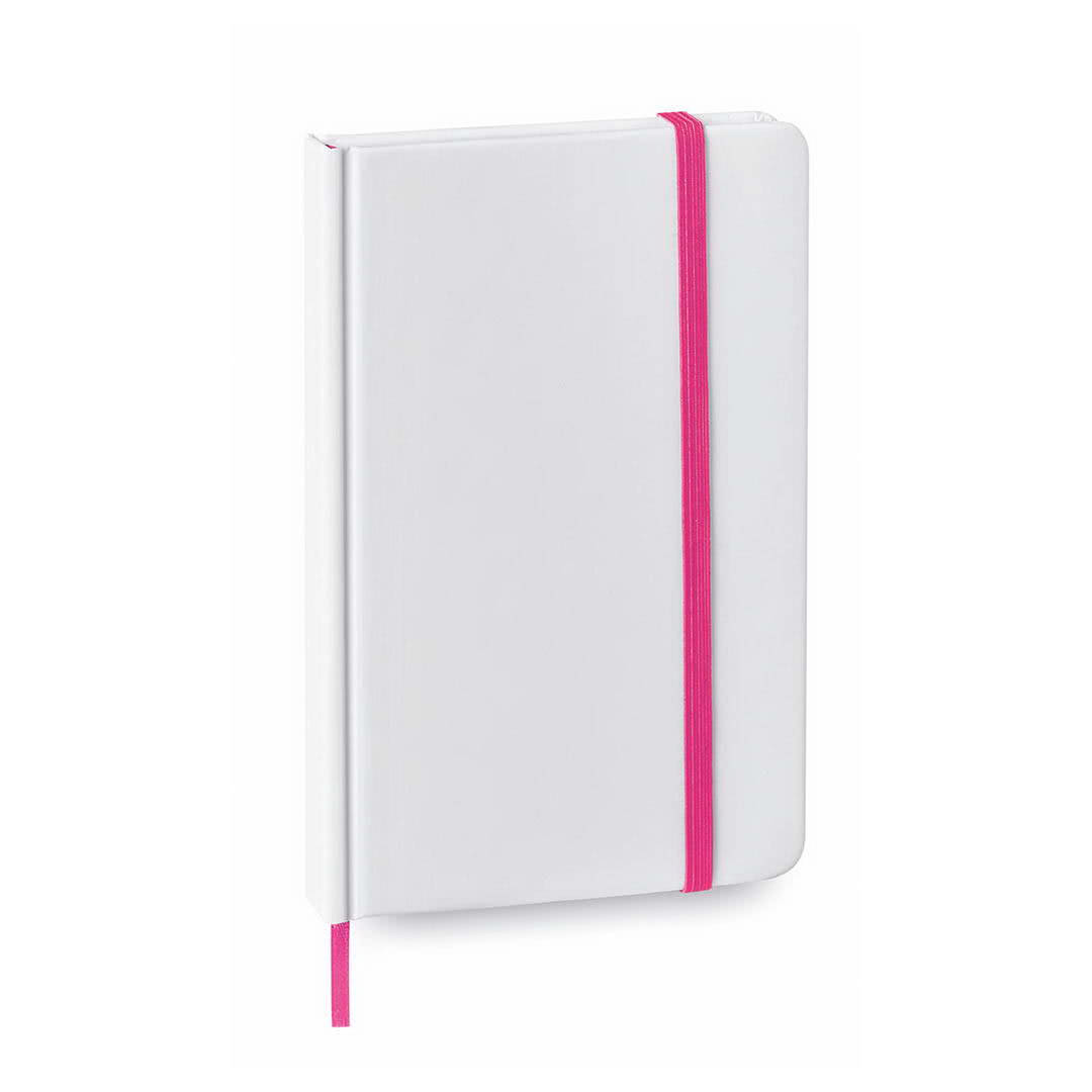 Libreta pequeña blanca A6 personalizable color fucsia