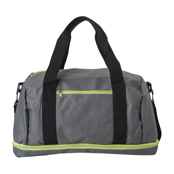 Bolsa de deporte de poliéster con compartimiento para zapatos color verde cuarta vista Bolsa de deporte de poliéster con compartimiento para zapatos color verde cuarta vista