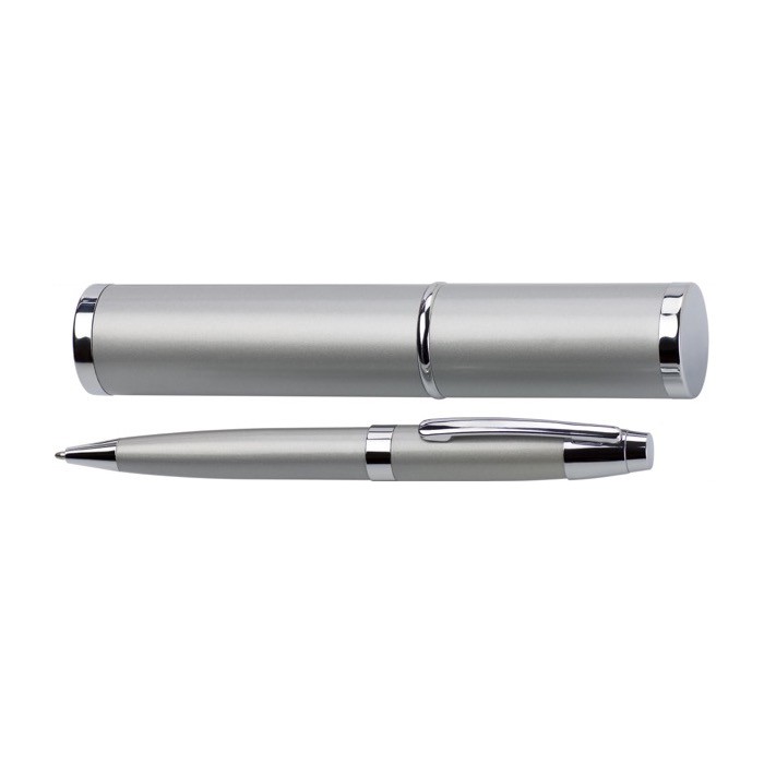 Bolígrafo de metal presentado en un estuche a juego tinta negra color plateado tercera vista Bolígrafo de metal presentado en un estuche a juego tinta negra color plateado tercera vista