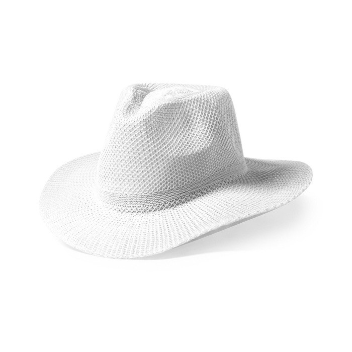 Sombrero estilo cowboy de material sintético con cinta personalizable color blanco primera vista