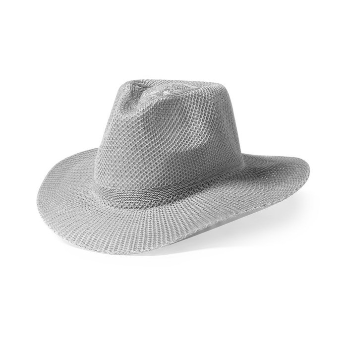 Sombrero estilo cowboy de material sintético con cinta personalizable color gris primera vista