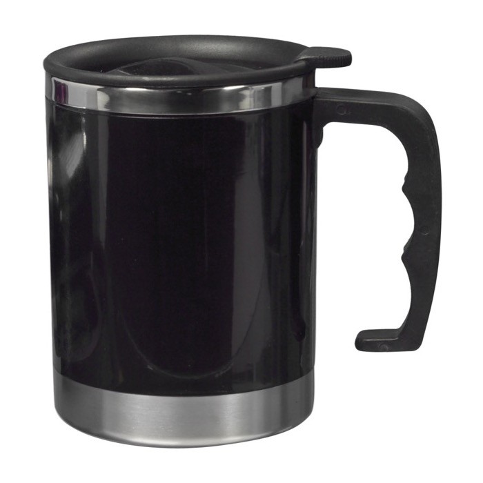 Taza térmica de acero inoxidable y tapa con cierre deslizante color negro primera vista Taza térmica de acero inoxidable y tapa con cierre deslizante color negro primera vista