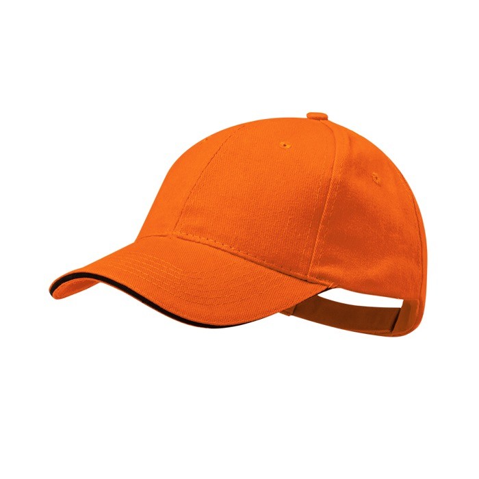 Gorra de algodón peinado de 6 paneles con detalle en la visera color naranja primera vista