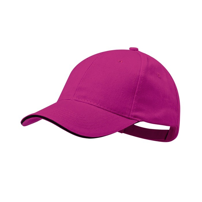 Gorra de algodón peinado de 6 paneles con detalle en la visera color fucsia primera vista