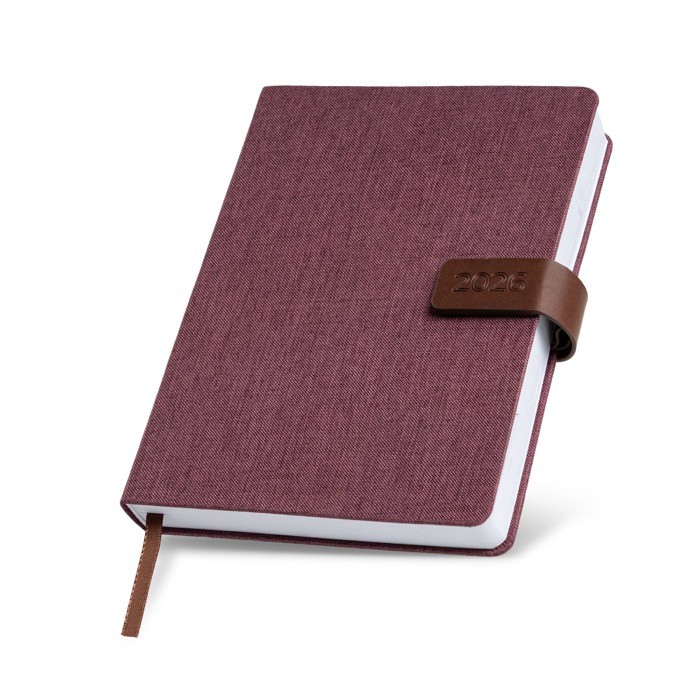 Agenda con vista diaria en español y portugués con cierre magnético A5 color burdeos vista 1 Agenda con vista diaria en español y portugués con cierre magnético A5 color burdeos vista 1