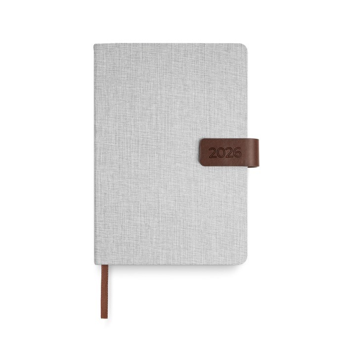 Agenda con vista diaria en español y portugués con cierre magnético A5 color gris claro Agenda con vista diaria en español y portugués con cierre magnético A5 color gris claro