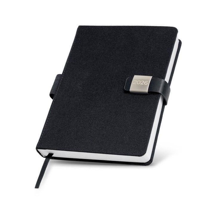 Agenda con vista diaria en español y portugués con cierre magnético A5 color negro vista 1 Agenda con vista diaria en español y portugués con cierre magnético A5 color negro vista 1