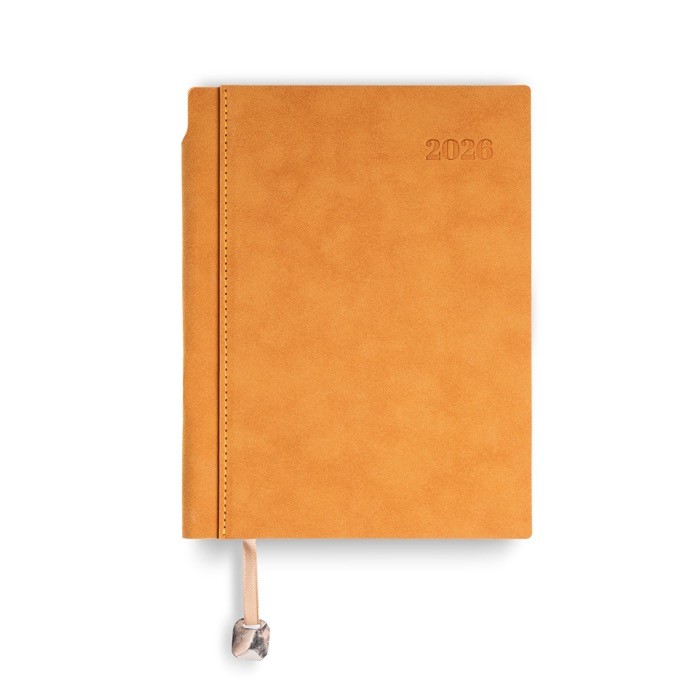 Agenda diaria en español y portugués con funda de tacto de ante A5 color marrón claro Agenda diaria en español y portugués con funda de tacto de ante A5 color marrón claro