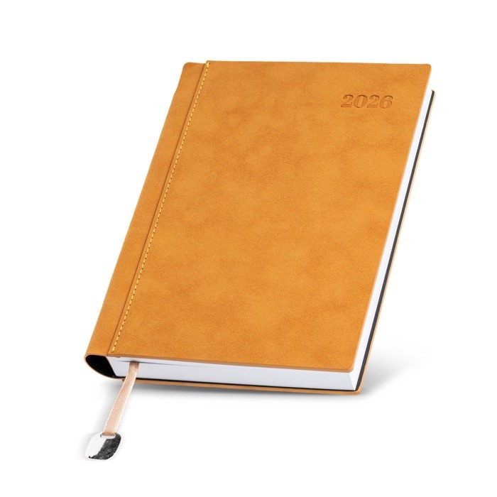 Agenda diaria en español y portugués con funda de tacto de ante A5 color marrón claro vista 1 Agenda diaria en español y portugués con funda de tacto de ante A5 color marrón claro vista 1