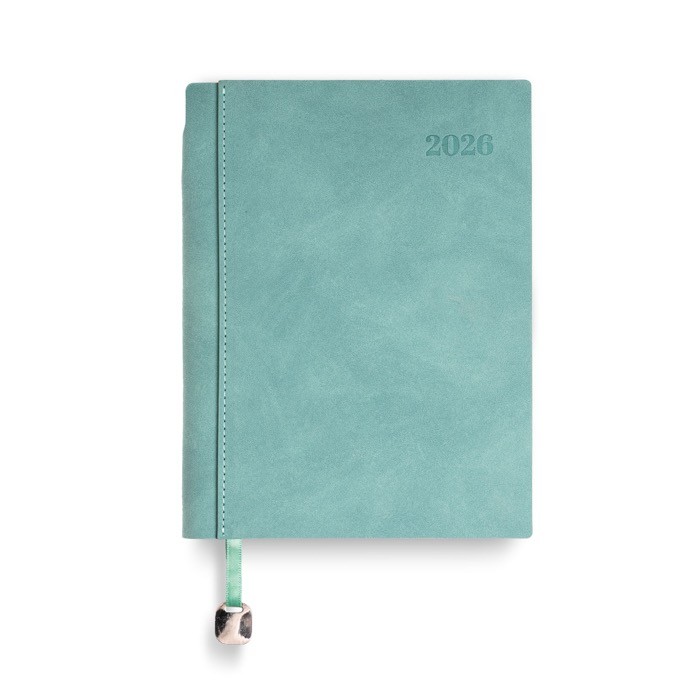 Agenda diaria en español y portugués con funda de tacto de ante A5 color verde suave Agenda diaria en español y portugués con funda de tacto de ante A5 color verde suave