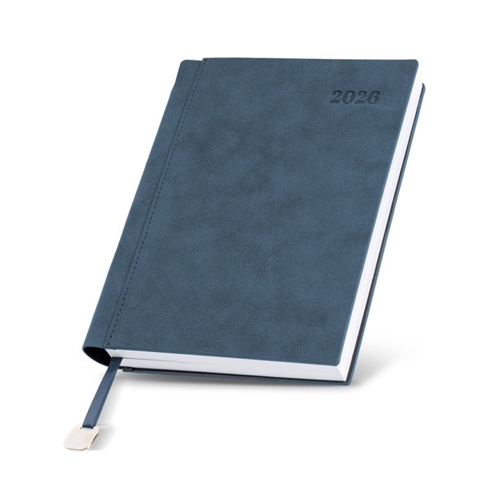 Agenda diaria en español y portugués con funda de tacto de ante A5 color azul marino vista 1 Agenda diaria en español y portugués con funda de tacto de ante A5 color azul marino vista 1