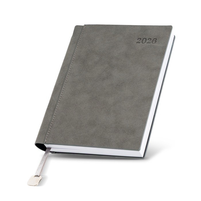 Agenda diaria en español y portugués con funda de tacto de ante A5 color gris oscuro vista 1 Agenda diaria en español y portugués con funda de tacto de ante A5 color gris oscuro vista 1