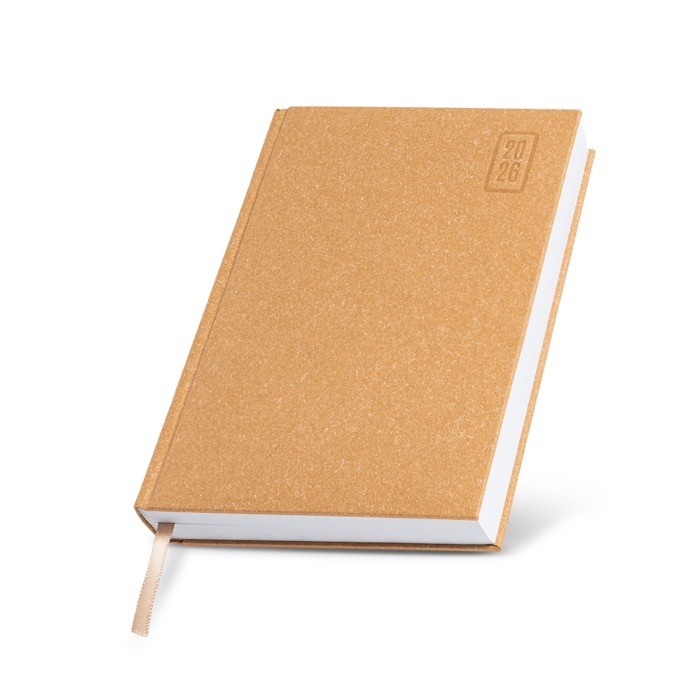 Agenda diaria en español y portugués con cubierta de papel artesanal A5 color marrón claro vista 1 Agenda diaria en español y portugués con cubierta de papel artesanal A5 color marrón claro vista 1