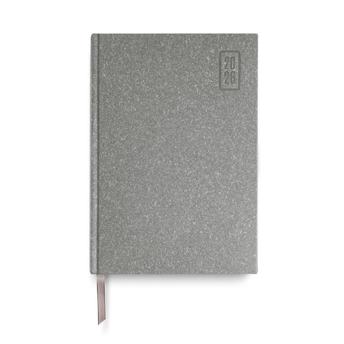 Agenda diaria en español y portugués con cubierta de papel artesanal A5 color gris claro Agenda diaria en español y portugués con cubierta de papel artesanal A5 color gris claro