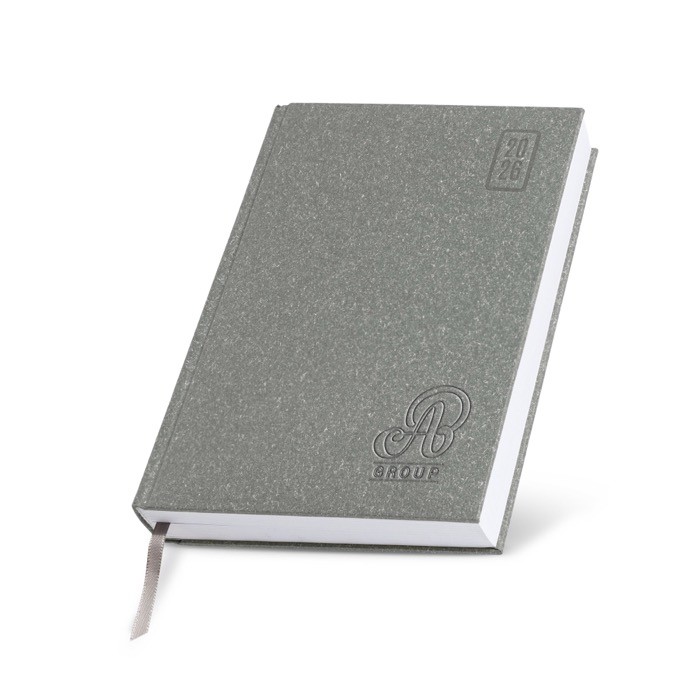 Agenda diaria en español y portugués con cubierta de papel artesanal A5 vista con logo impreso Agenda diaria en español y portugués con cubierta de papel artesanal A5 vista con logo impreso