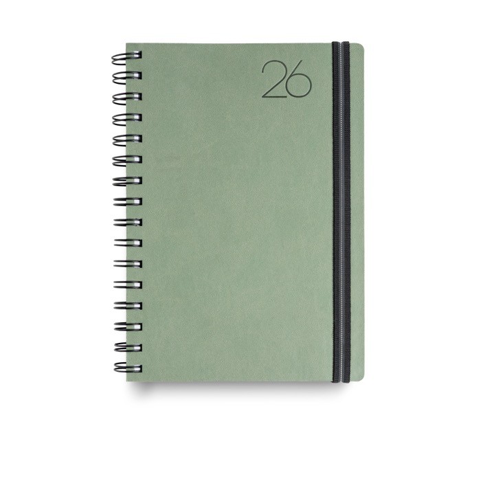 Agenda diaria en español y portugués con funda de piel PU y doble anilla A5 color verde bosque Agenda diaria en español y portugués con funda de piel PU y doble anilla A5 color verde bosque