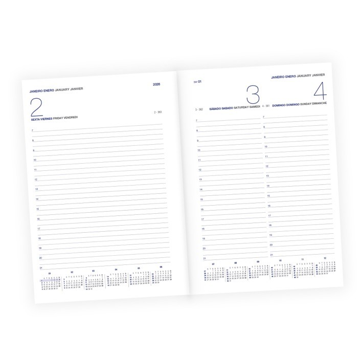 Agenda diaria en español y portugués con funda de piel PU y doble anilla A5 Agenda diaria en español y portugués con funda de piel PU y doble anilla A5