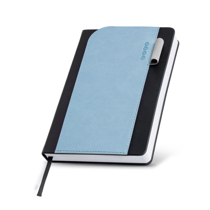 Agenda diaria en español y portugués con soporte para bolígrafo A5 color azul claro vista 1 Agenda diaria en español y portugués con soporte para bolígrafo A5 color azul claro vista 1