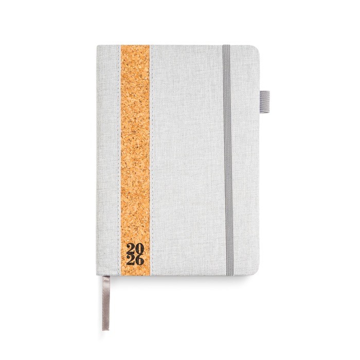 Agenda diaria en español y portugués con funda de lino y corcho A5 color gris claro Agenda diaria en español y portugués con funda de lino y corcho A5 color gris claro