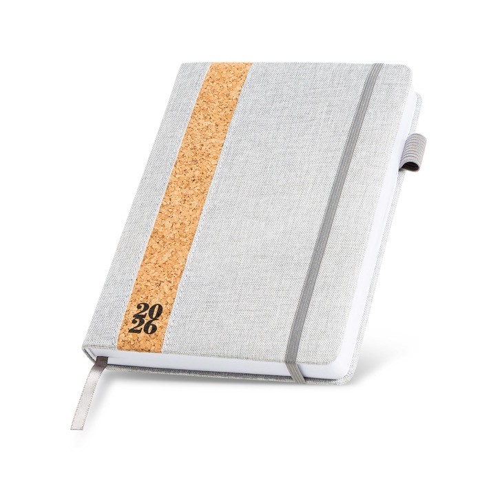 Agenda diaria en español y portugués con funda de lino y corcho A5 color gris claro vista 1 Agenda diaria en español y portugués con funda de lino y corcho A5 color gris claro vista 1