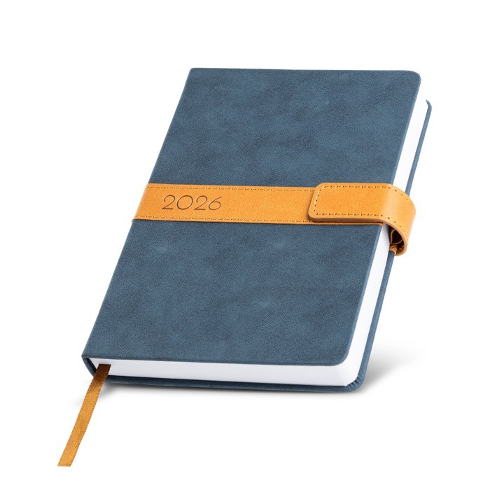 Agenda de vista diaria en español y portugués con tapa nubuck A5 color azul marino vista 1 Agenda de vista diaria en español y portugués con tapa nubuck A5 color azul marino vista 1