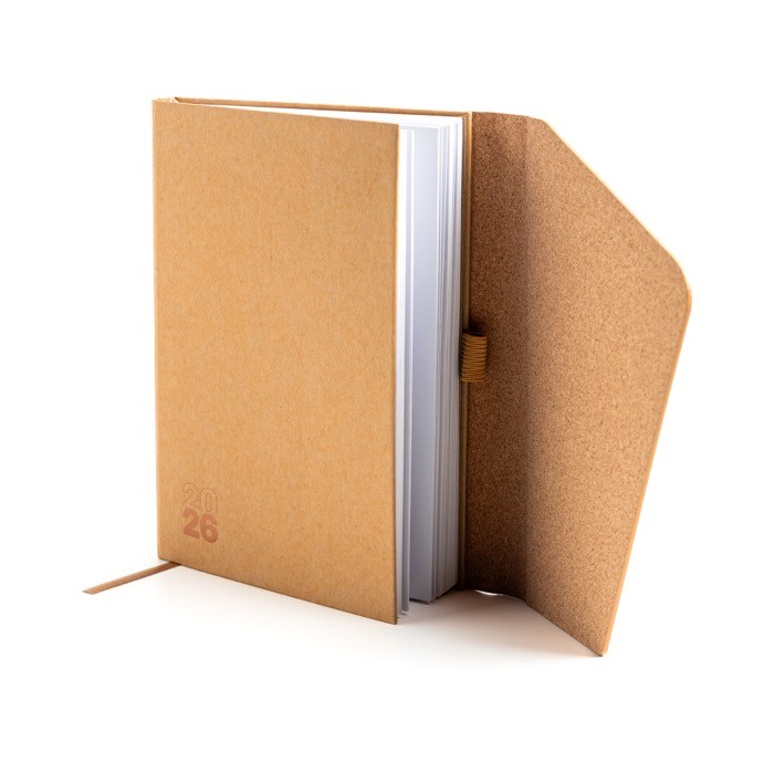Agenda diaria en español y portugués con tapa de kraft y corcho A5 color marrón claro vista 3 Agenda diaria en español y portugués con tapa de kraft y corcho A5 color marrón claro vista 3