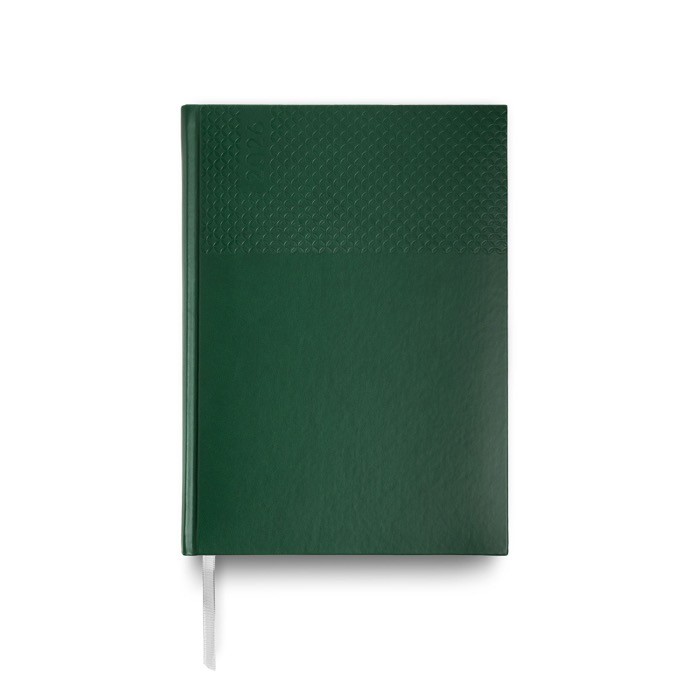 Agenda diaria con cinta plateada en español y portugués y cubierta de PU A5 color verde oscuro Agenda diaria con cinta plateada en español y portugués y cubierta de PU A5 color verde oscuro