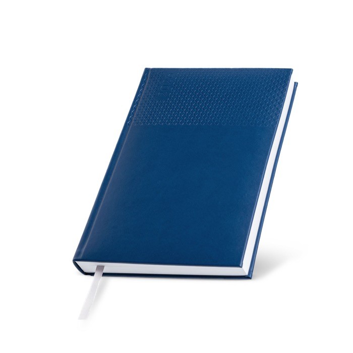 Agenda diaria con cinta plateada en español y portugués y cubierta de PU A5 color azul marino vista 1 Agenda diaria con cinta plateada en español y portugués y cubierta de PU A5 color azul marino vista 1