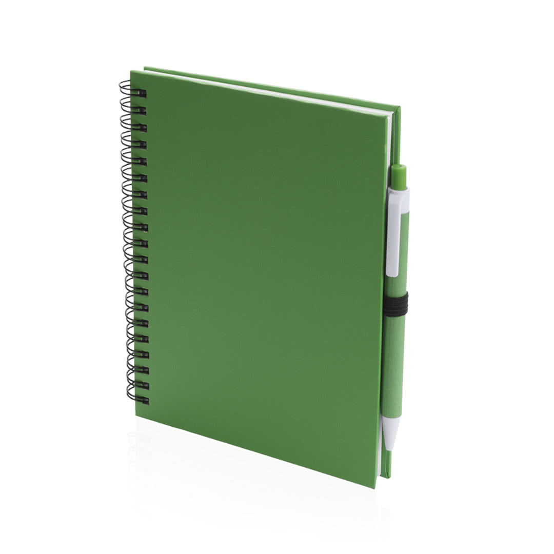 Cuadernos promocionales A5 con anillas y boli color verde