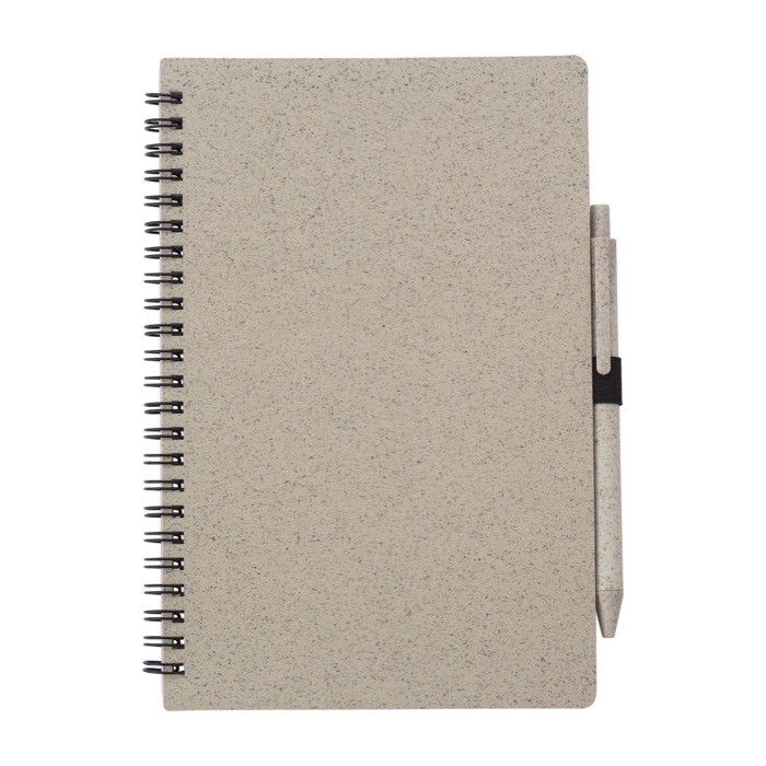 Libreta y bolígrafo a juego de paja de trigo A5 hojas a rayas color marrón primera vista Libreta y bolígrafo a juego de paja de trigo A5 hojas a rayas color marrón primera vista