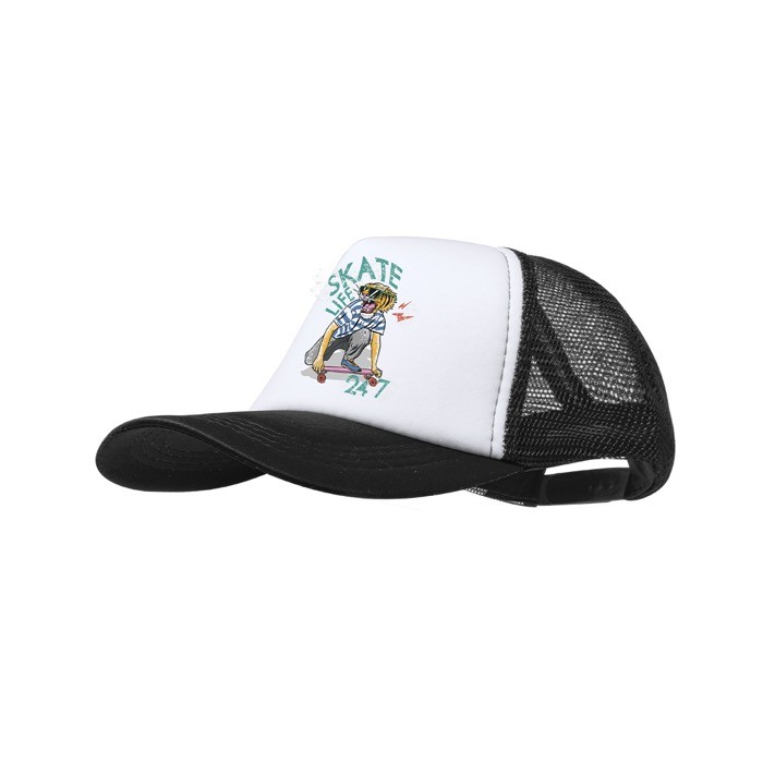 Gorra de poliéster estilo trucker de 5 paneles con cierre ajustable segunda vista