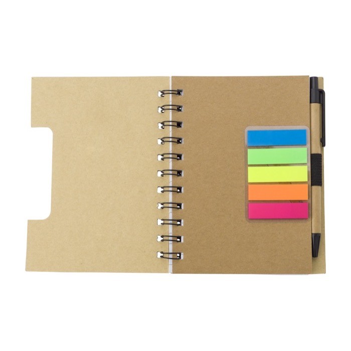 Libreta con varias notas adhesivas en el interior A6 hojas a rayas color marrón cuarta vista Libreta con varias notas adhesivas en el interior A6 hojas a rayas color marrón cuarta vista