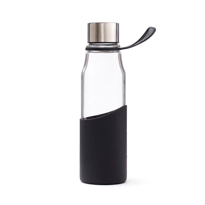 Botella de vidrio de borosilicato con funda color negro Botella de vidrio de borosilicato con funda color negro