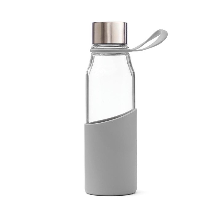 Botella de vidrio de borosilicato con funda color gris Botella de vidrio de borosilicato con funda color gris