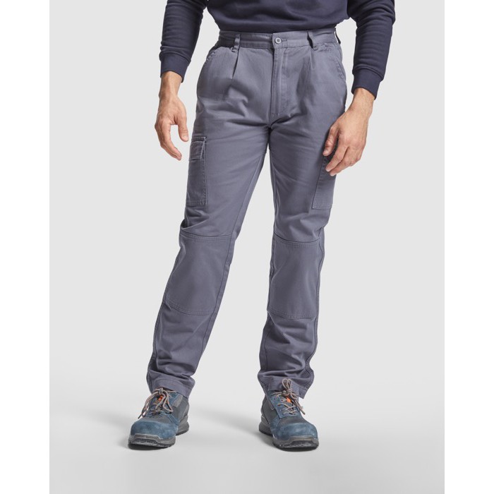 Pantalón laboral de algodón con cintura elástica 240 g/m2 Roly Safety color gris topo primera vista de uso