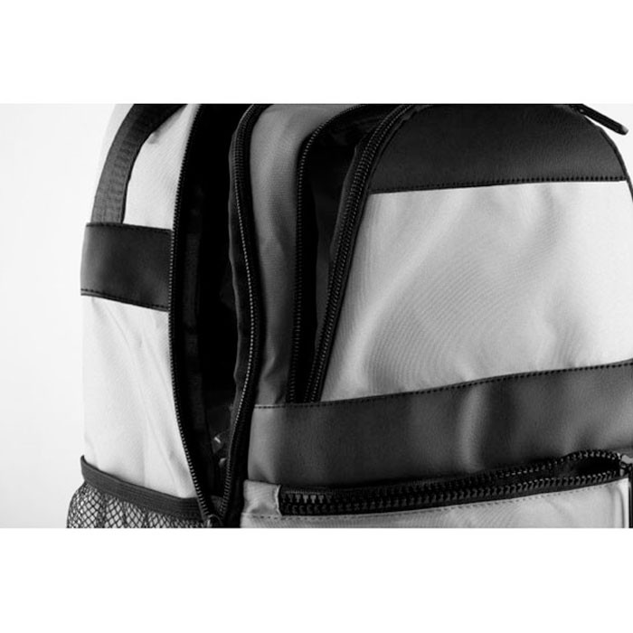 Mochila de RPET acolchada para portátil con banda para trolley 15'' color gris vista detalle 4 Mochila de RPET acolchada para portátil con banda para trolley 15'' color gris vista detalle 4