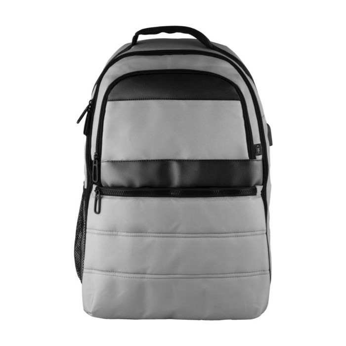 Mochila de RPET acolchada para portátil con banda para trolley 15'' color gris segunda vista Mochila de RPET acolchada para portátil con banda para trolley 15'' color gris segunda vista