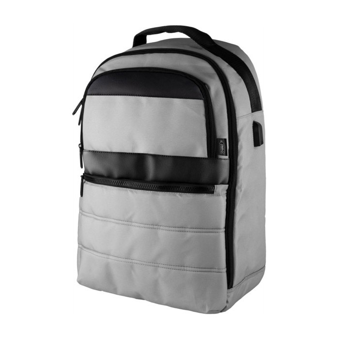 Mochila de RPET acolchada para portátil con banda para trolley 15'' color gris tercera vista Mochila de RPET acolchada para portátil con banda para trolley 15'' color gris tercera vista