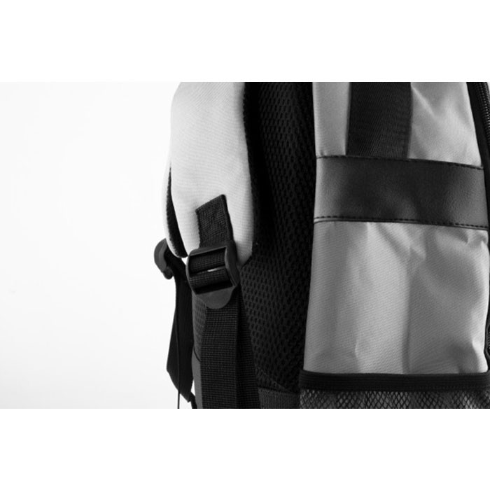 Mochila de RPET acolchada para portátil con banda para trolley 15'' color gris sexta vista Mochila de RPET acolchada para portátil con banda para trolley 15'' color gris sexta vista