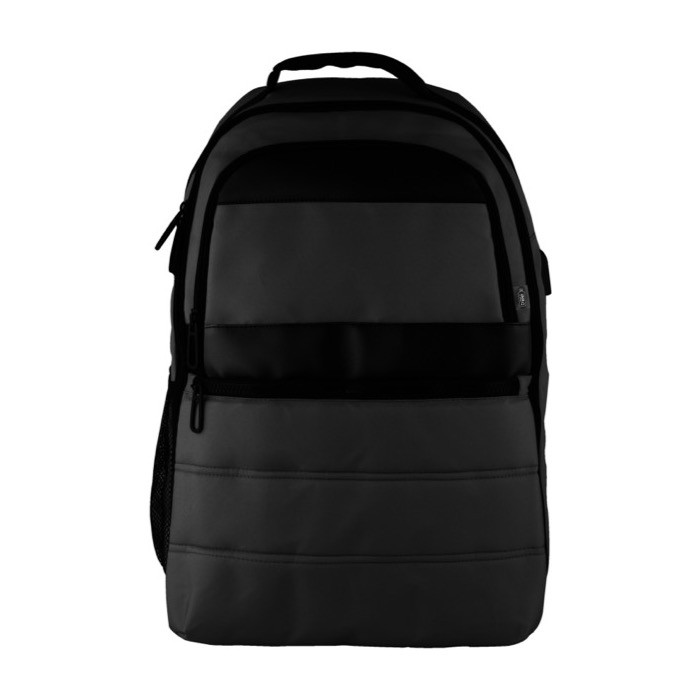 Mochila de RPET acolchada para portátil con banda para trolley 15'' color negro tercera vista Mochila de RPET acolchada para portátil con banda para trolley 15'' color negro tercera vista