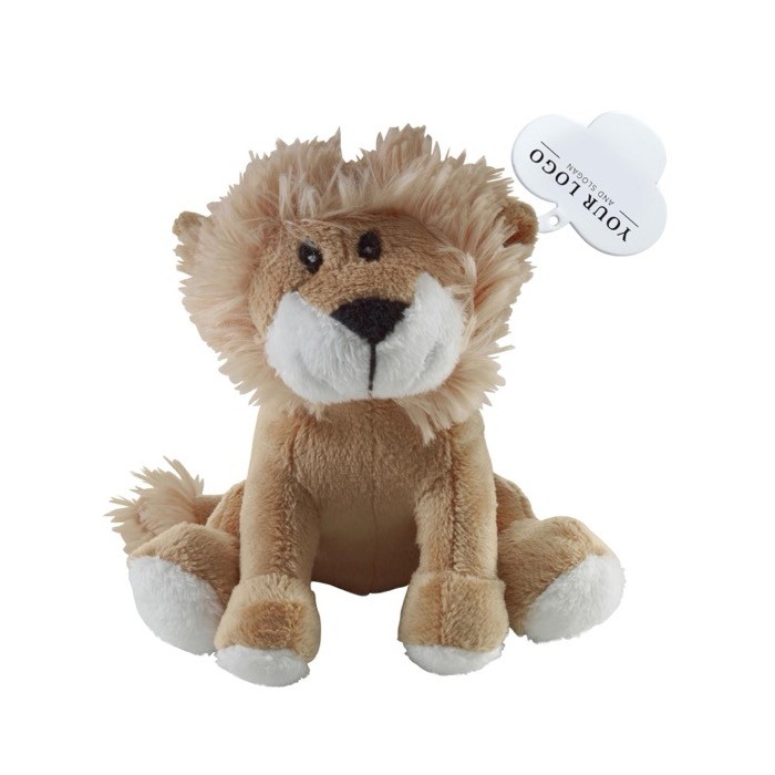 Peluche en forma de león sentado con etiqueta personalizable segunda vista Peluche en forma de león sentado con etiqueta personalizable segunda vista