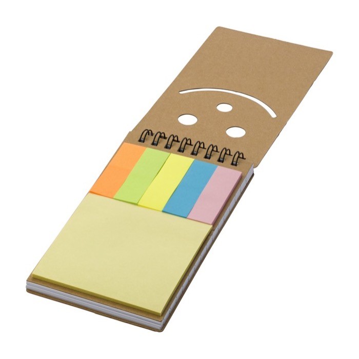 Práctico bloc de 50 notas y 150 tiras adhesivas con espiral color marrón segunda vista Práctico bloc de 50 notas y 150 tiras adhesivas con espiral color marrón segunda vista