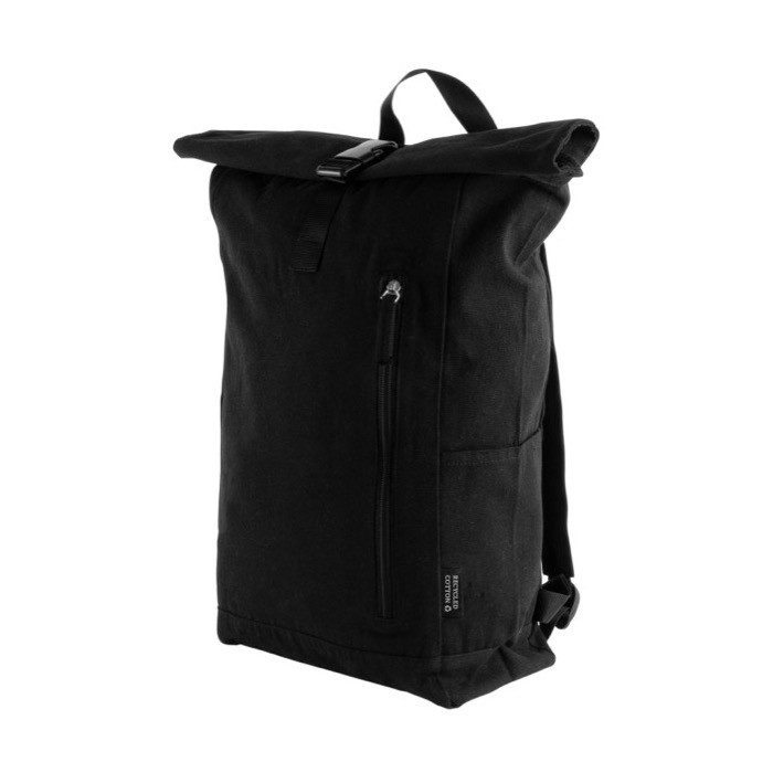 Mochila roll-top para ordenador hecha de algodón reciclado 15'' color negro cuarta vista