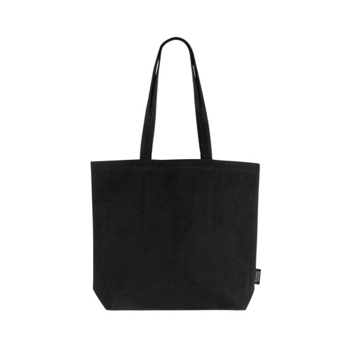 Bolsa hecha de algodón reciclado con asas largas 180 g/m2 color negro quinta vista Bolsa hecha de algodón reciclado con asas largas 180 g/m2 color negro quinta vista