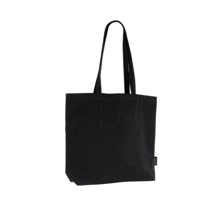 Bolsa hecha de algodón reciclado con asas largas 180 g/m2 color negro sexta vista Bolsa hecha de algodón reciclado con asas largas 180 g/m2 color negro sexta vista