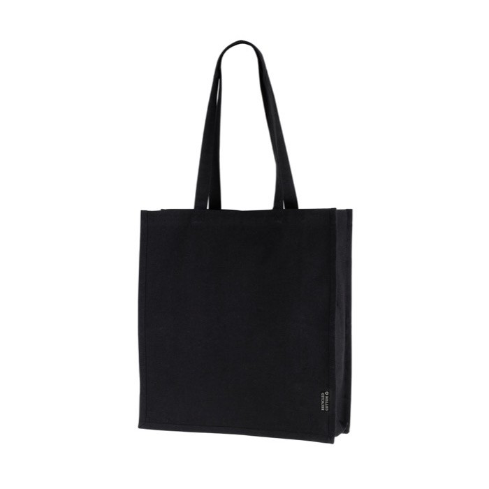 Bolsa de algodón reciclado de asas largas y certificación GRS 180 g/m2 color negro quinta vista Bolsa de algodón reciclado de asas largas y certificación GRS 180 g/m2 color negro quinta vista