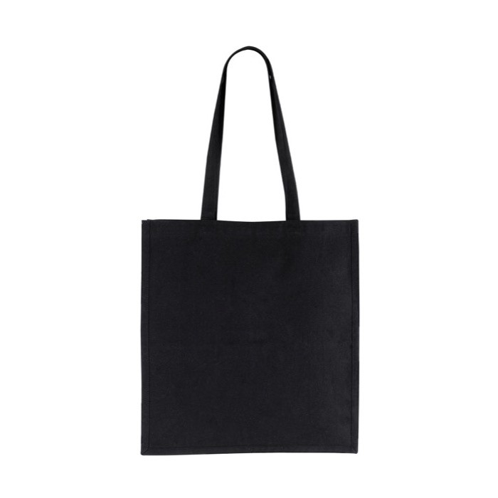 Bolsa de algodón reciclado de asas largas y certificación GRS 180 g/m2 color negro vista detalle 2 Bolsa de algodón reciclado de asas largas y certificación GRS 180 g/m2 color negro vista detalle 2