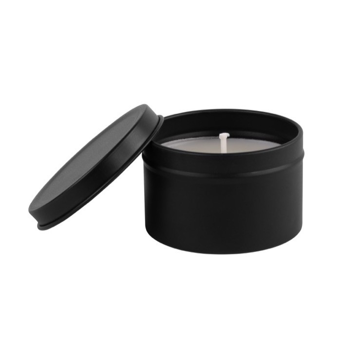 Vela de parafina en tarro de metal con tapa a juego 50g color negro tercera vista